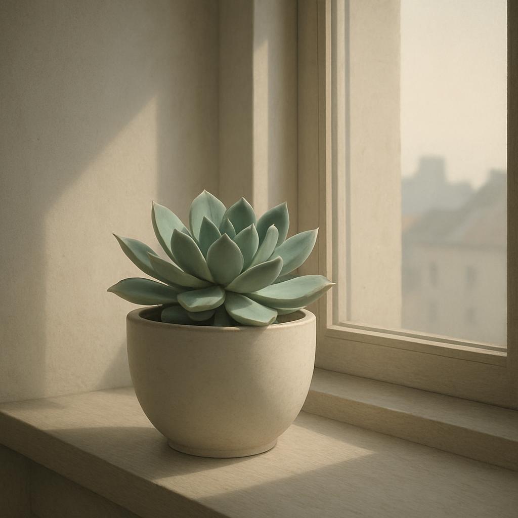 Un bel echeveria au soleil par une fenêtre. Fichier d'origine : JPG, focale à l'épreuve