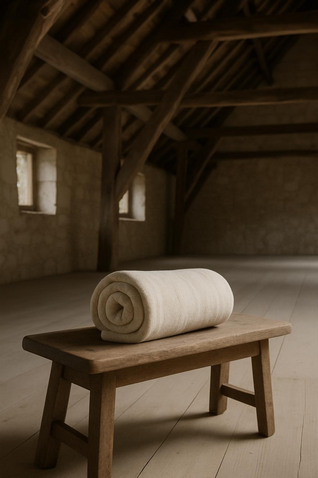 Un drap blanc sur le petit banc//A white blanket on the small bench