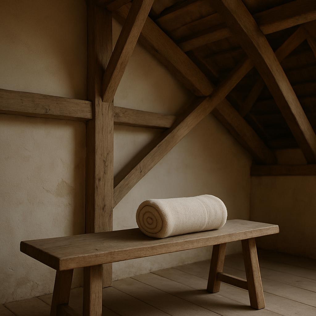 Une bûche de bois modèle, placée sur un banc.